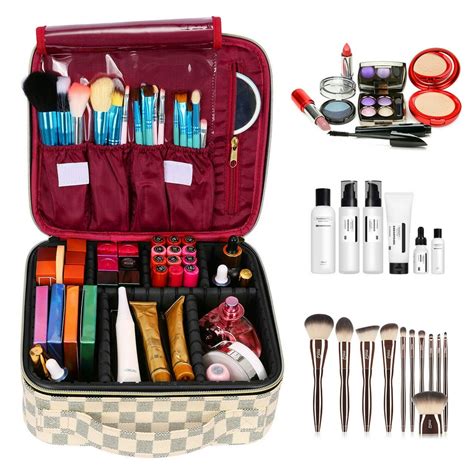 The Luxouria Checkered Makeup Bag Elegant Travel Line Premium