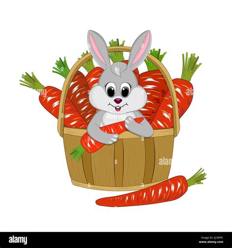 The Easter Bunny Is Sitting In A Basket Full Of Carrots Vector