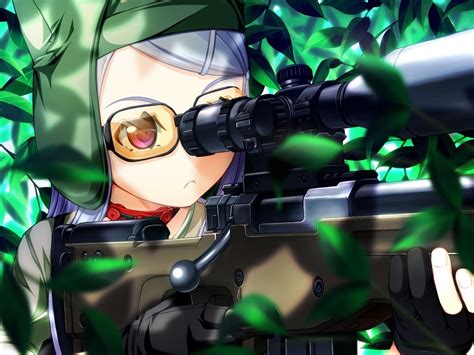 Wallpaper Anime Girls Soldier Sniper Rifle Machine Snipers
