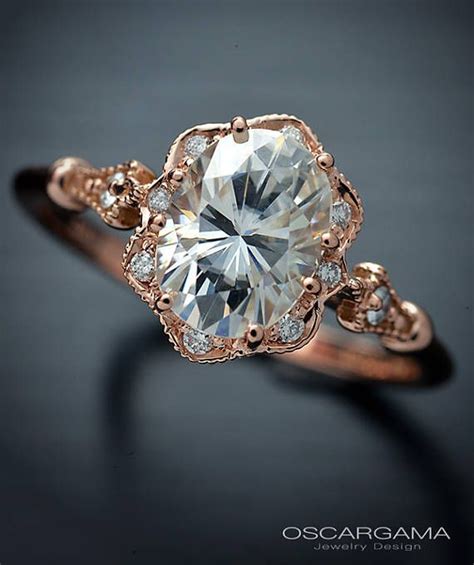 Engagement Ring Halo Rose Gold With Lab Grown Diamond Or Moissanite