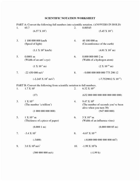 Answer Key Scientific Notation Worksheet Answers