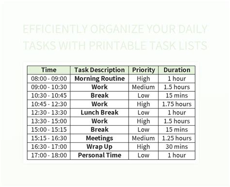 Efficiently Organize Your Daily Tasks With Printable Task Lists Excel
