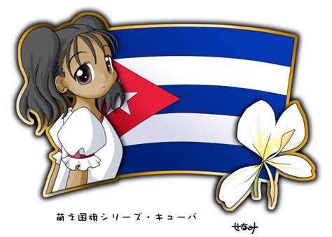 Murakami Senami 1girl Black Hair Cuba Cuban Flag Dark Skin Flag