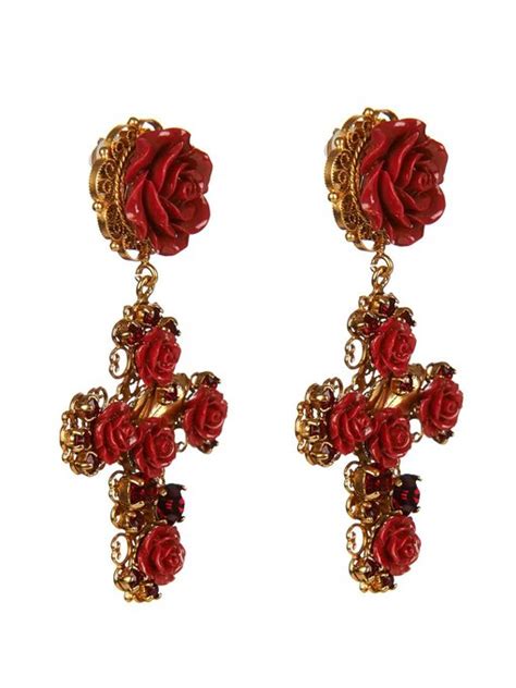 Crystal And Rose Embellished Earrings Dolce And Gabbana Matchesfashion Uk