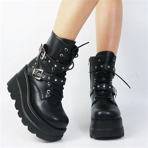 Wednesday Addams Gothic Chunky Platform Punk Boots For Women 2023 Ankle