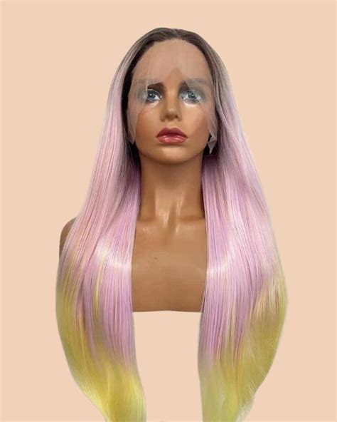 Temy Pastel Pink And Pastel Yellow Synthetic Lace Front Wig Hair