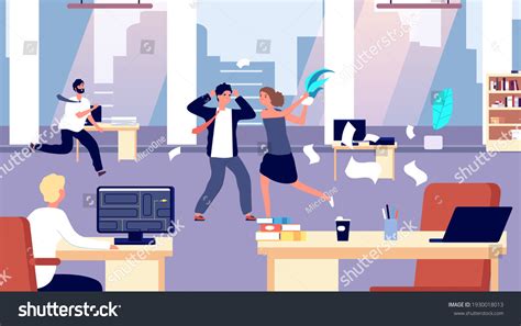 Office Brawl Chaos Workplace Negative Employees Stock Illustration