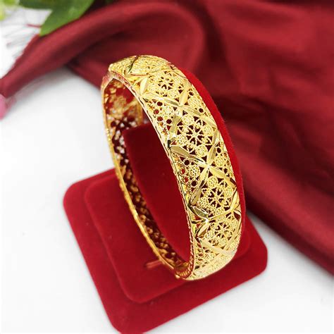 24k Dubai Gold Bangles For Women Gold Dubai Bride Wedding Ethiopian Bracelet Africa Bangle Arab