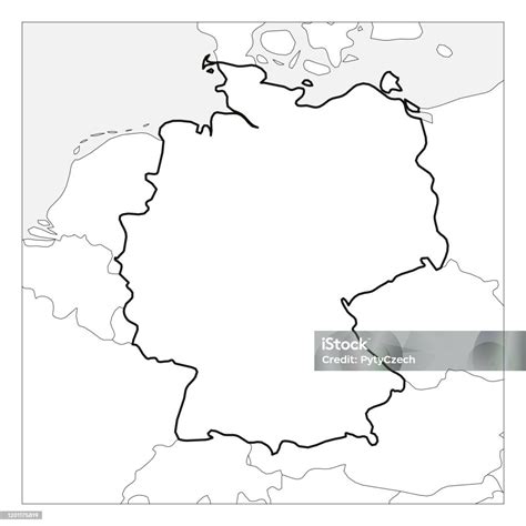 Mapa Niemiec Czarny Gruby Kontur Wyróżniony Z Sąsiednimi Krajami
