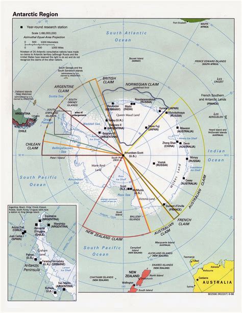 Large Political Map Of Antarctic Region 1998 Antarctic Region