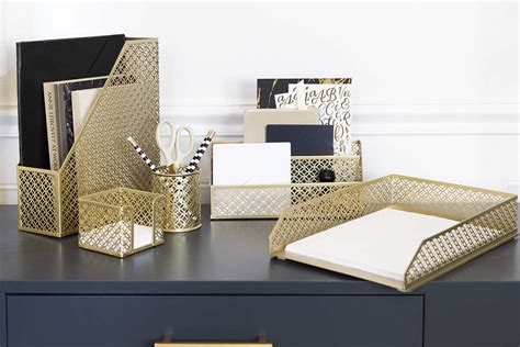 Blu Monaco Gold 5 Piece Cute Desk Organizer Set Desk Organizers And