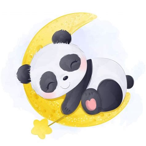 Adorable Baby Panda Sleeping Watercolor Cute Panda Cartoon Cartoon