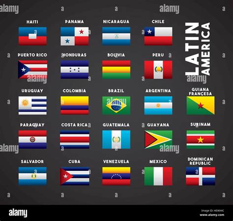 Banderas de países de América Latina ilustración vectorial diseño colorista Imagen Vector de