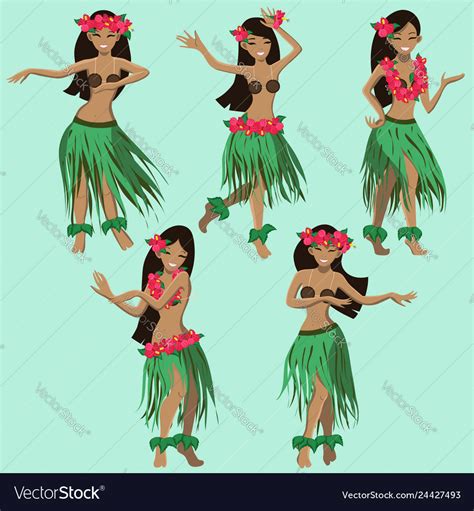 Hawaiian Cartoon Girls Dancing Hula Image Vector Image