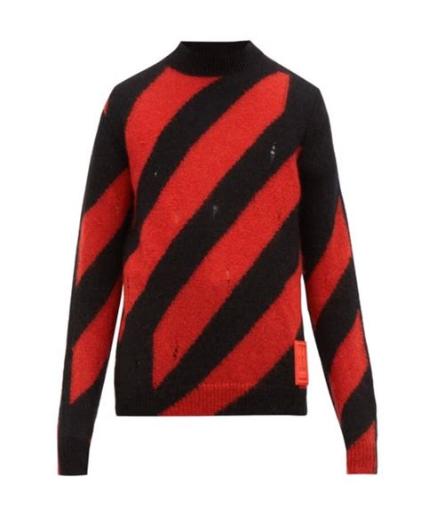 Off White Off White Mohair Distressed Diagonal Stripe Knit Sweater