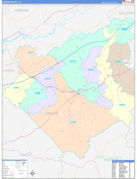 Greene County Tn Wall Map Color Cast Style By Marketmaps Mapsales