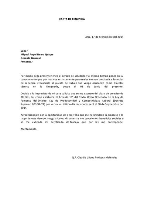 Modelo Carta De Renuncia Nicaragua Kulturaupice