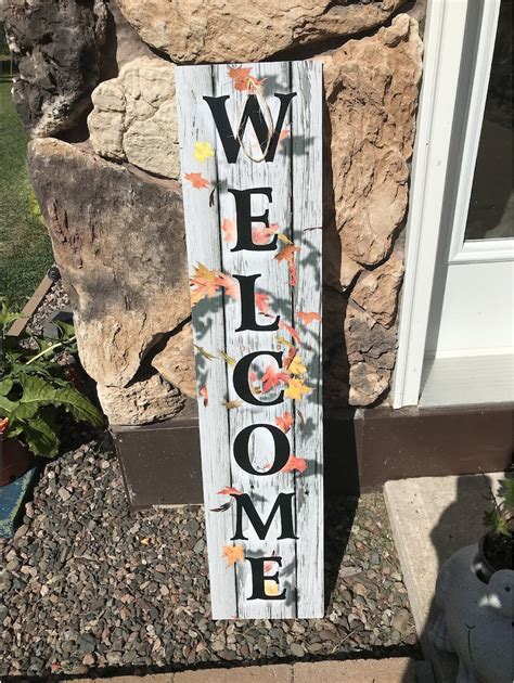 Simulated Wood Fall Welcome White Porch Entrance Wall Art Sign Etsy