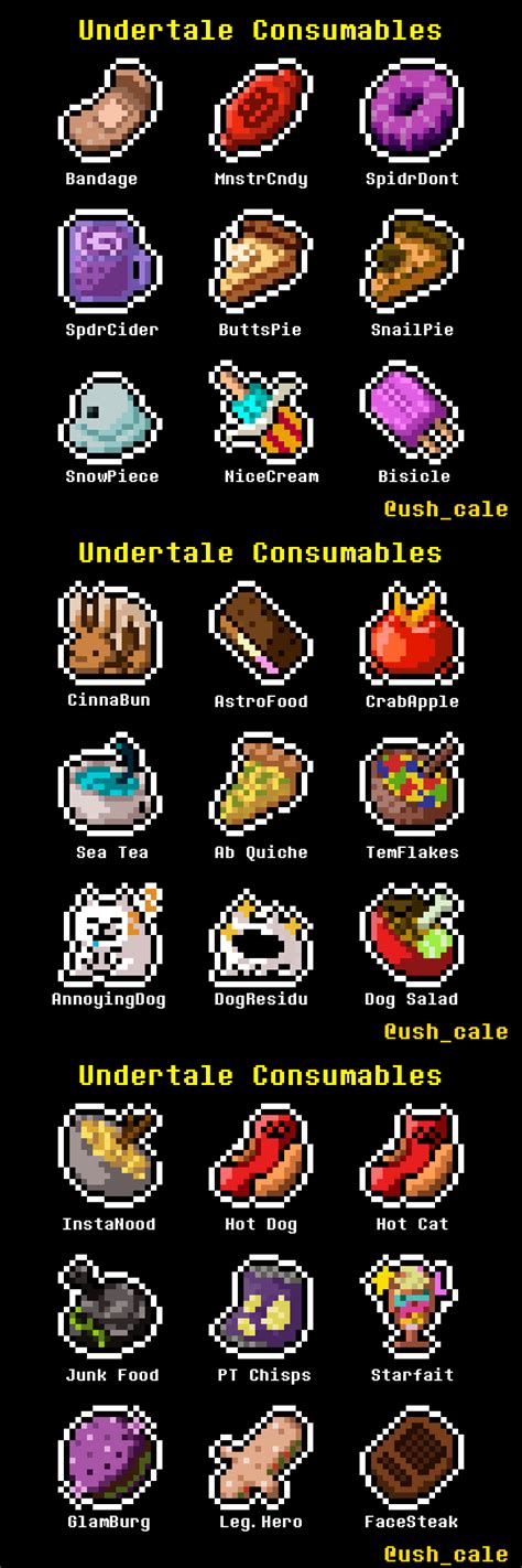 Undertale Consumables 16x16 Take Your Favorite And Enjoy Undertale