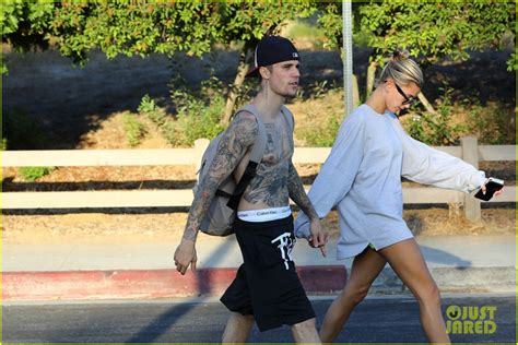 full sized photo of justin bieber shows off tattoos on shirtless hike with hailey 06 shirtless