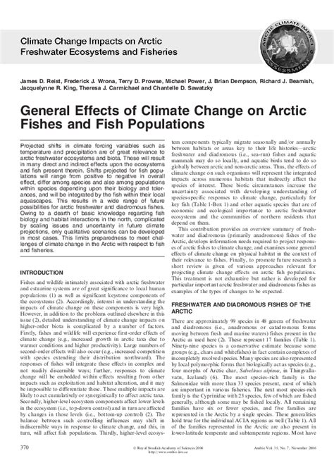Pdf General Effects Of Climate Change On Arctic Fishes And Fish
