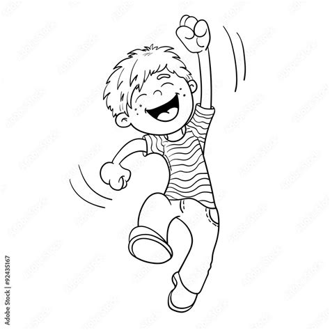 Vecteur Stock Coloring Page Outline Of A Cartoon Jumping Boy Adobe Stock