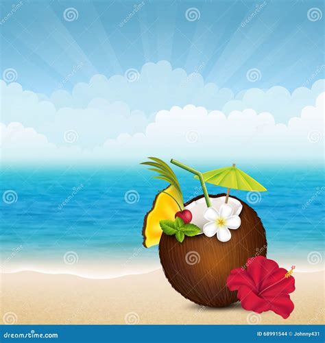 Beach Cocktail In Coconut Stock Illustration Illustration Of Coconut