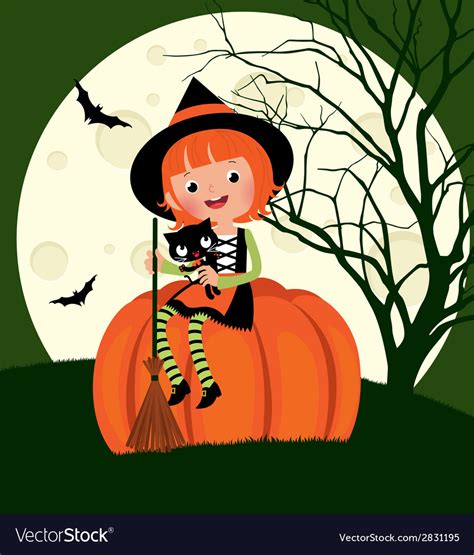 Halloween Witch Sitting On A Pumpkin Royalty Free Vector