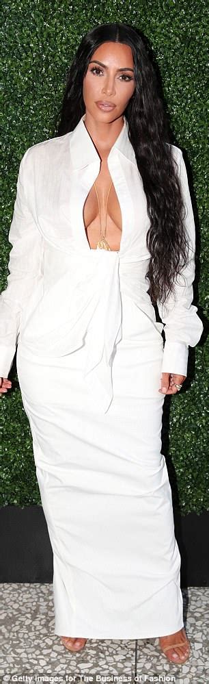 Kim Kardashian Is White Hot In Very Revealing Blouse At Fashion Summit Daily Mail Online