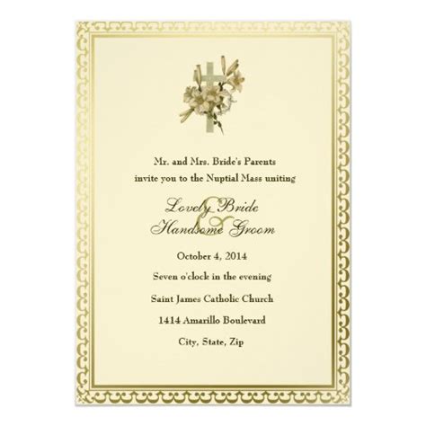 Ivory Cross Lilies Catholic Wedding Invitation Zazzle