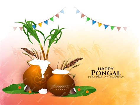 Free Vector Happy Pongal Cultural Indian Festival Celebration Card Design