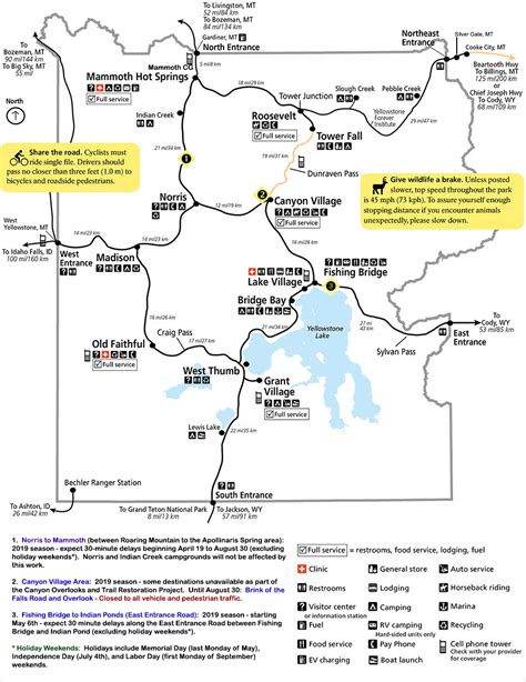 Yellowstone National Park Road Map Hiking In Map