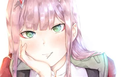 Darling In The Franxx Green Eyes Zero Two With White Background Hd Anime Wallpapers Hd