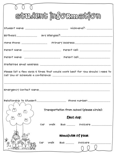 Free Printable Student Information Sheet For Teachers Printable Words