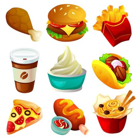 Conjunto De Iconos De Comida Rápida Para Llevar Vector Premium