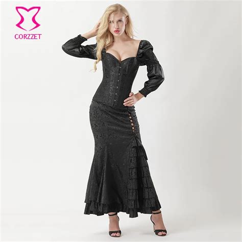 Black Puff Sleeve Sexy Corsets And Bustiers Plus Size Gothic Corset