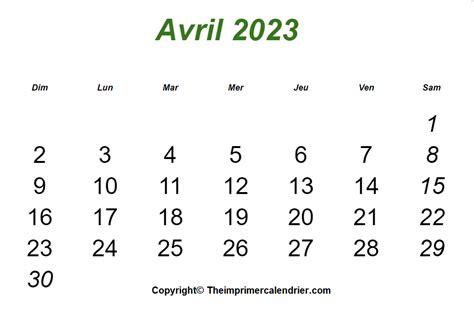 Calendrier Avril 2023 Imprimable The Imprimer Calendrier