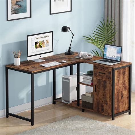 Buy Tribesigns L Shaped Desk With Drawer Cabinet 47 Inch Corner Desk