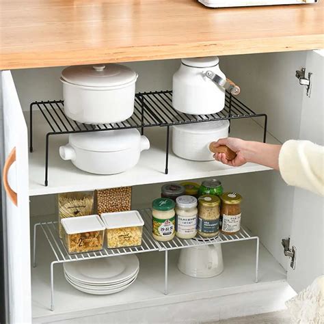 Adjustable Kitchen Storage Rack Metal Cupboard Storage Shelf Non Skid