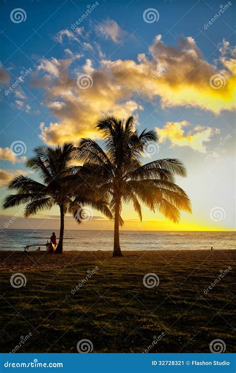 Sunset Scene At Tropical Beach Resort Stock Image Image 32728321