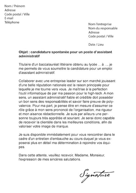 Exemple lettre de motivation candidature spontanée secrétaire laboite cv fr