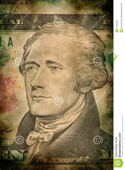 Macro Of Alexander Hamilton On Ten Usa Dollar Banknote Grunge Vintage