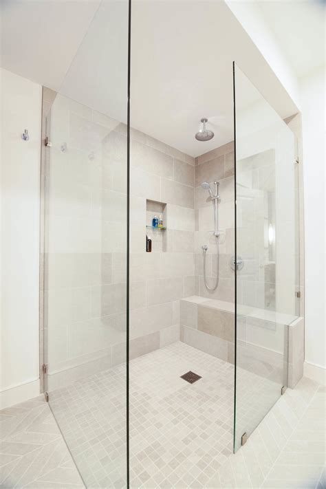 Contemporary Modern Bathroom Chevron Tile Floor Zero Entry Curbless