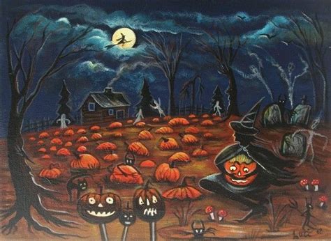 Primitive Halloween Folk Art Painting Original Halloween Painting
