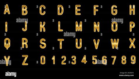 Gold Capital Letters And Numbers On Black Background 3d Illustration