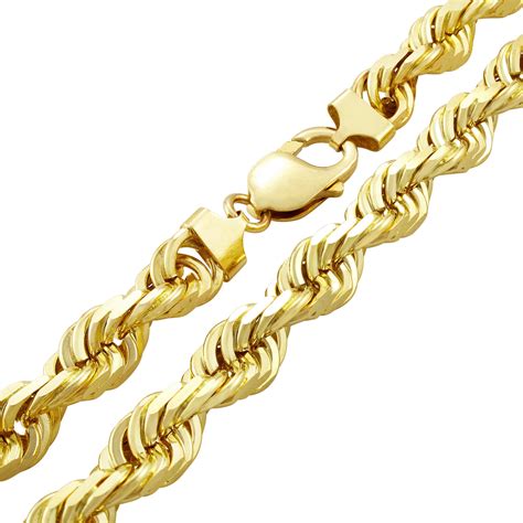 Nuragold 14k Yellow Gold 10mm Solid Rope Chain Diamond Cut Necklace