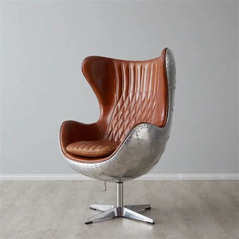 Aviator Rustic Brown Leather Egg Chair