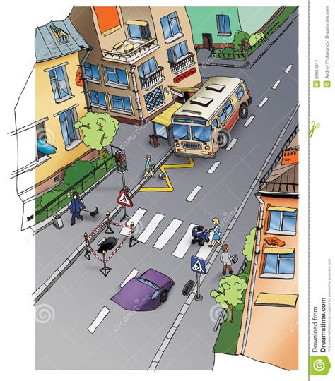 Street safety is an important issue for all. Road Safety. Street. Drawing. Stock Illustration ...