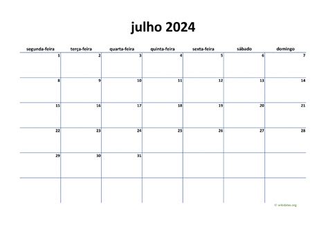 Calendário De Julho De 2024