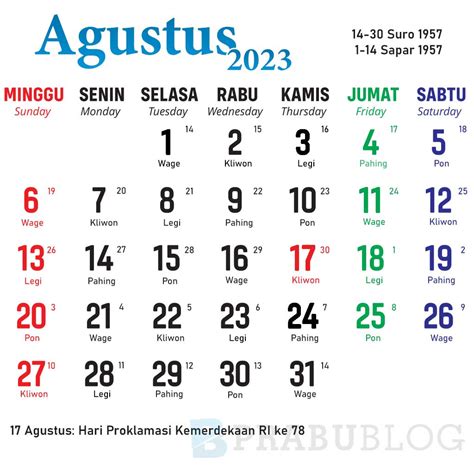 Kalender Bulan Agustus 2023 Lengkap Nasional Dan Jawa Uncut Media